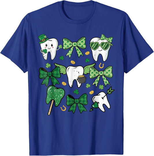 St Patrick's Day Teeth Coquette Bow Dental Women Girls Kids T-Shirt - T-Shirt | Royal