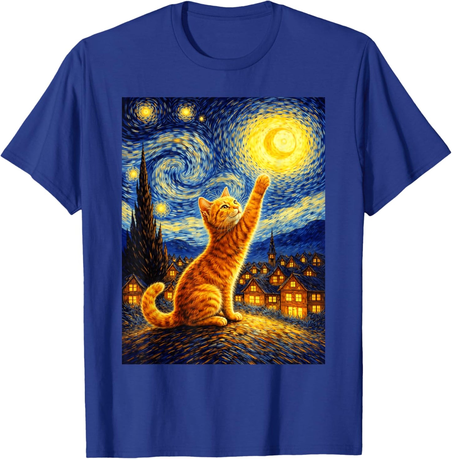 Cat Style Starry Night Art Funny Graphic T-Shirt - T-Shirt | Royal