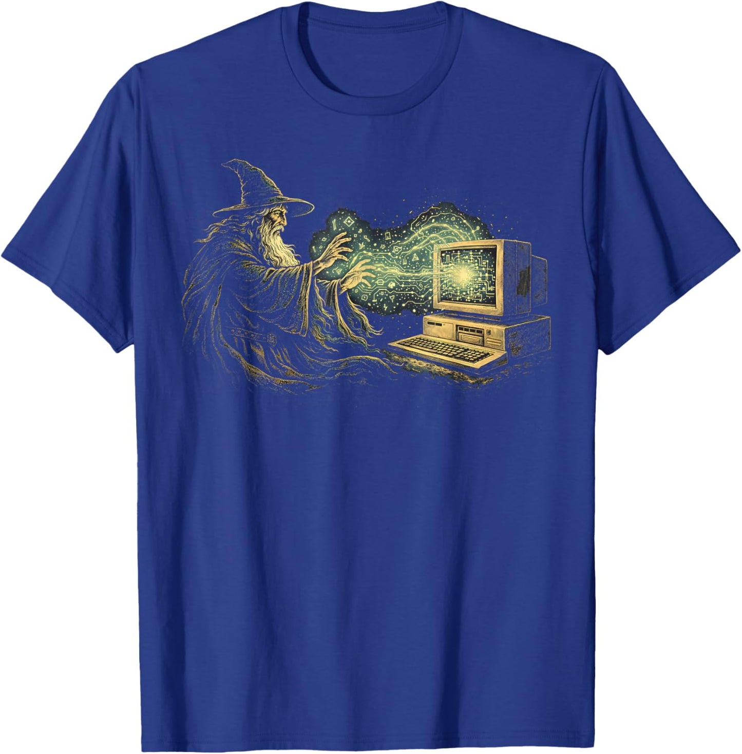 Computer Wizard Retro Fantasy Information Technology IT Guy T-Shirt - T-Shirt | Royal