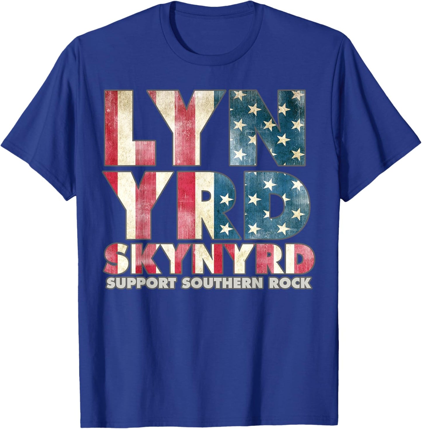 Lynyrd Skynyrd Flag Logo US Stars Stripes 70s Rock Southern T-Shirt - T-Shirt | Royal