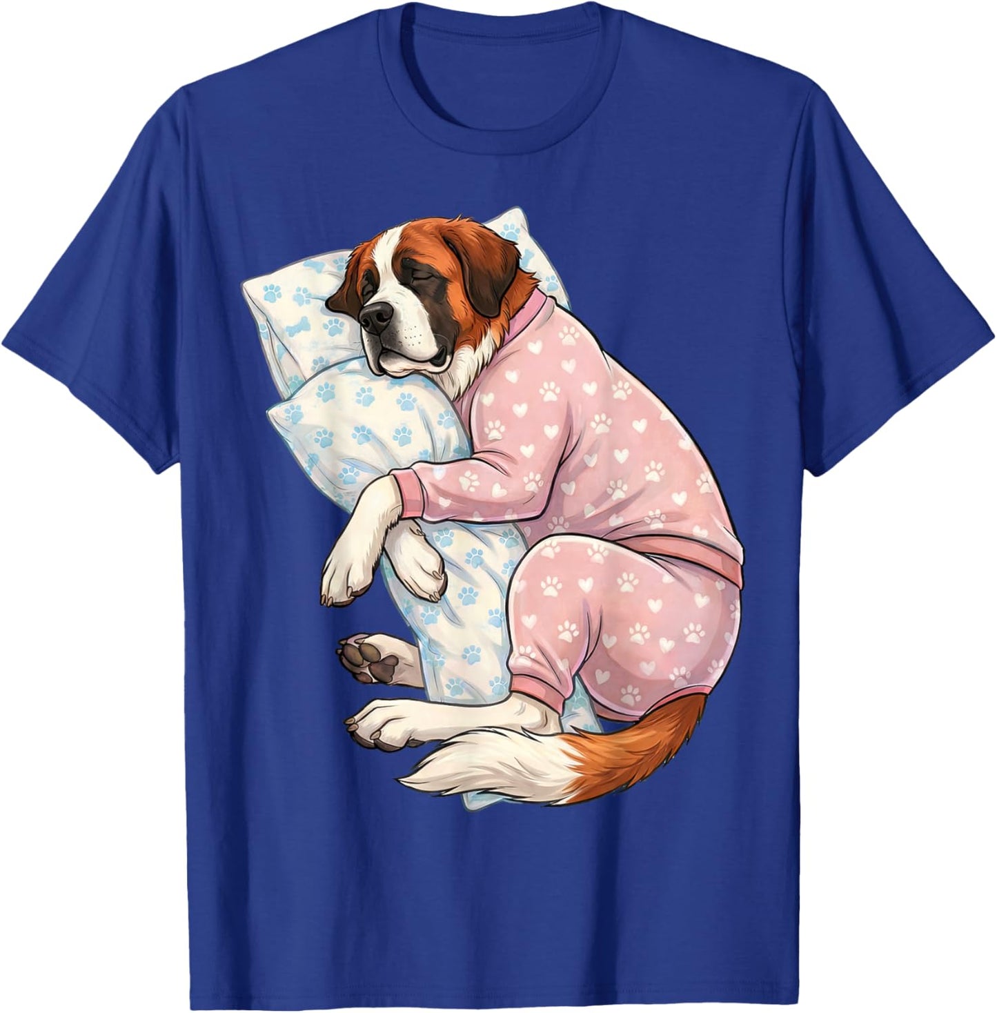 Cute Saint Bernard Dog Sleeping in Pajamas Bedtime Art T-Shirt - T-Shirt | Royal