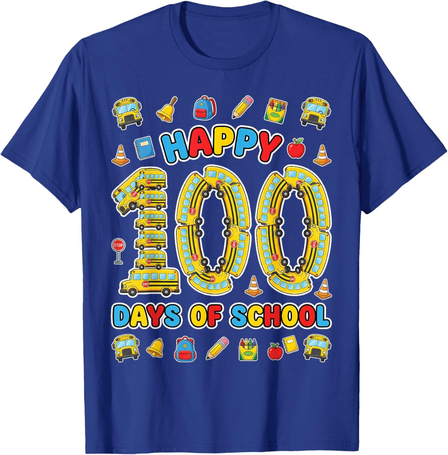 Happy 100th Day of School Bus Driver 100 Days of School Kids T-Shirt - T-Shirt | Royal