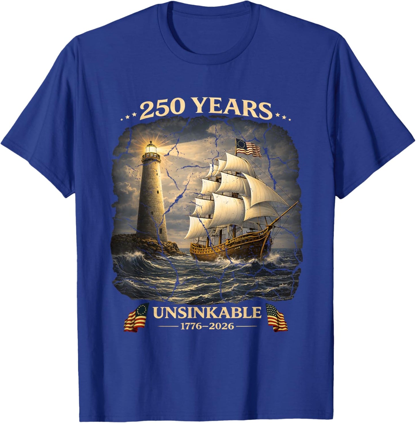 250 Years Patriotic Tall Ship 1776-2026 250th Birthday T-Shirt - T-Shirt | Royal