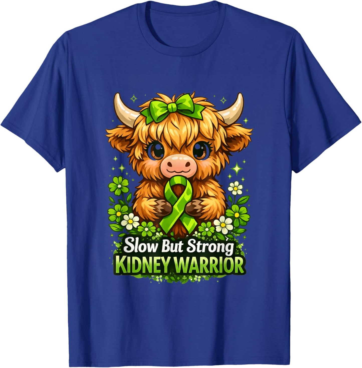 Slow But Strong Kidney Warrior Highland Cow Disease Awarenes T-Shirt - T-Shirt | Royal