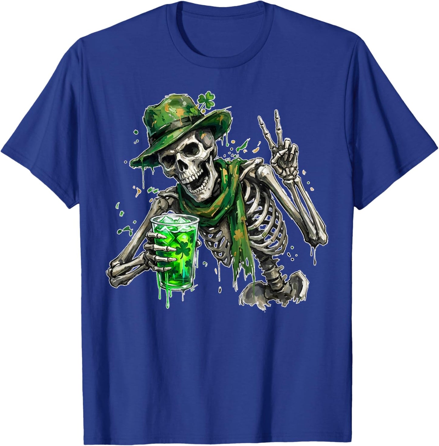 Skeleton Skull Drinking Beer Dead Inside St. Patrick's Day T-Shirt - T-Shirt | Royal