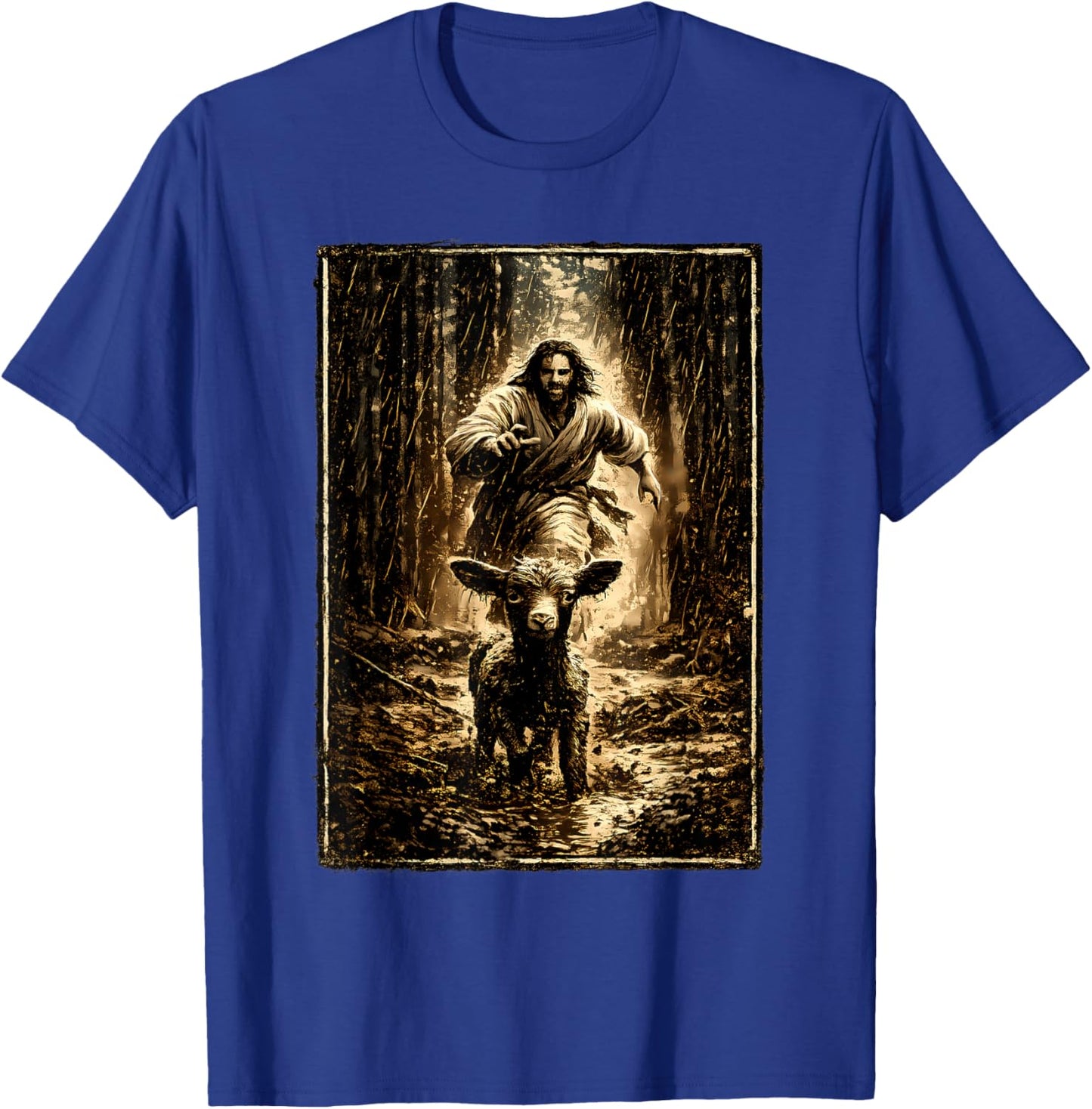 Jesus Chasing Lamb T-Shirt - T-Shirt | Royal