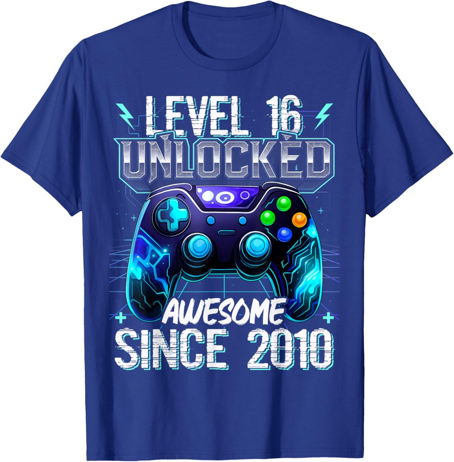 16th Birthday Boy Level 16 Gamer 16 Year Video Game Party T-Shirt - T-Shirt | Royal