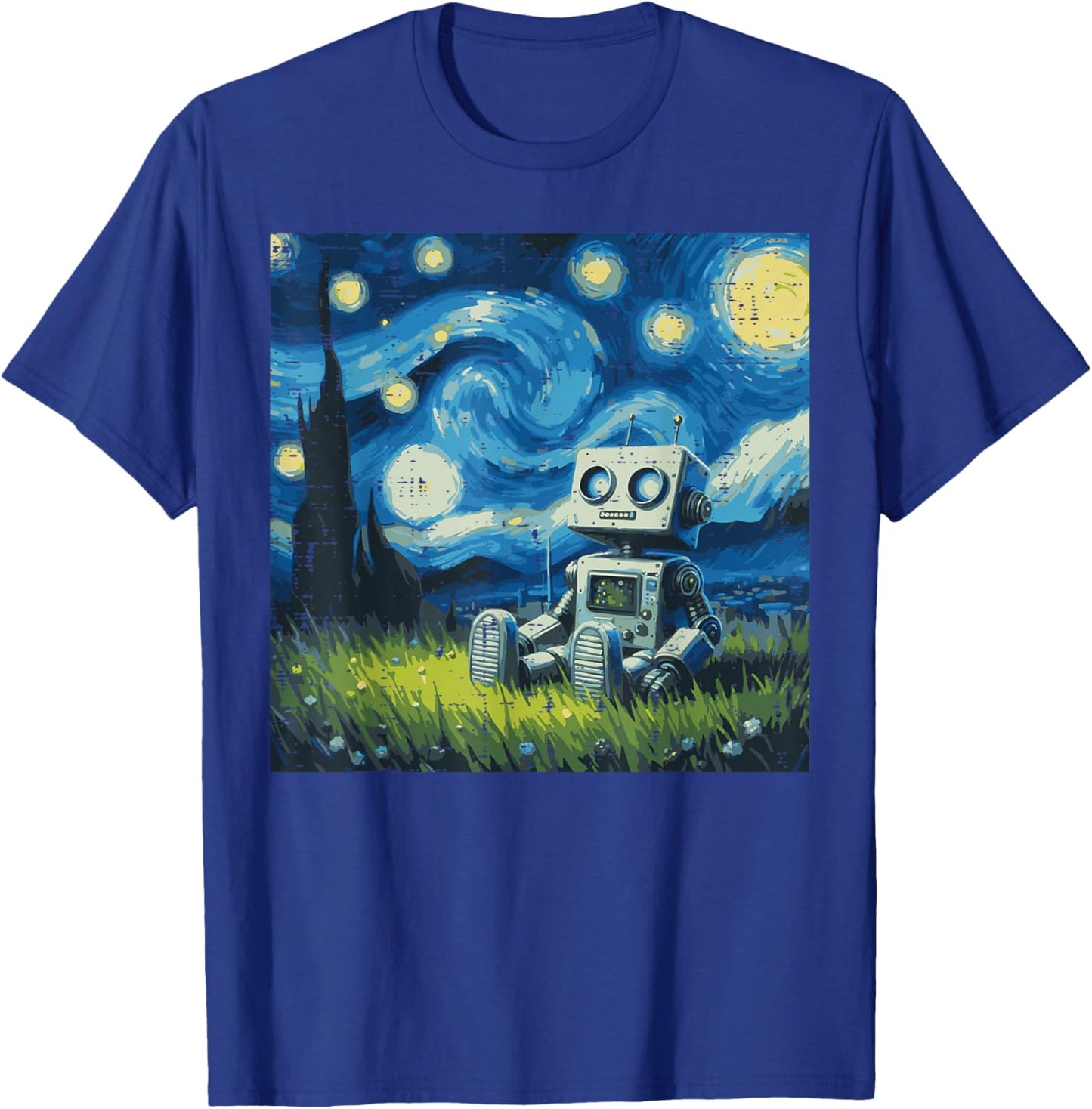 Starry Night Robot Funny Painting Art Meme Kids Men Women T-Shirt - T-Shirt | Royal