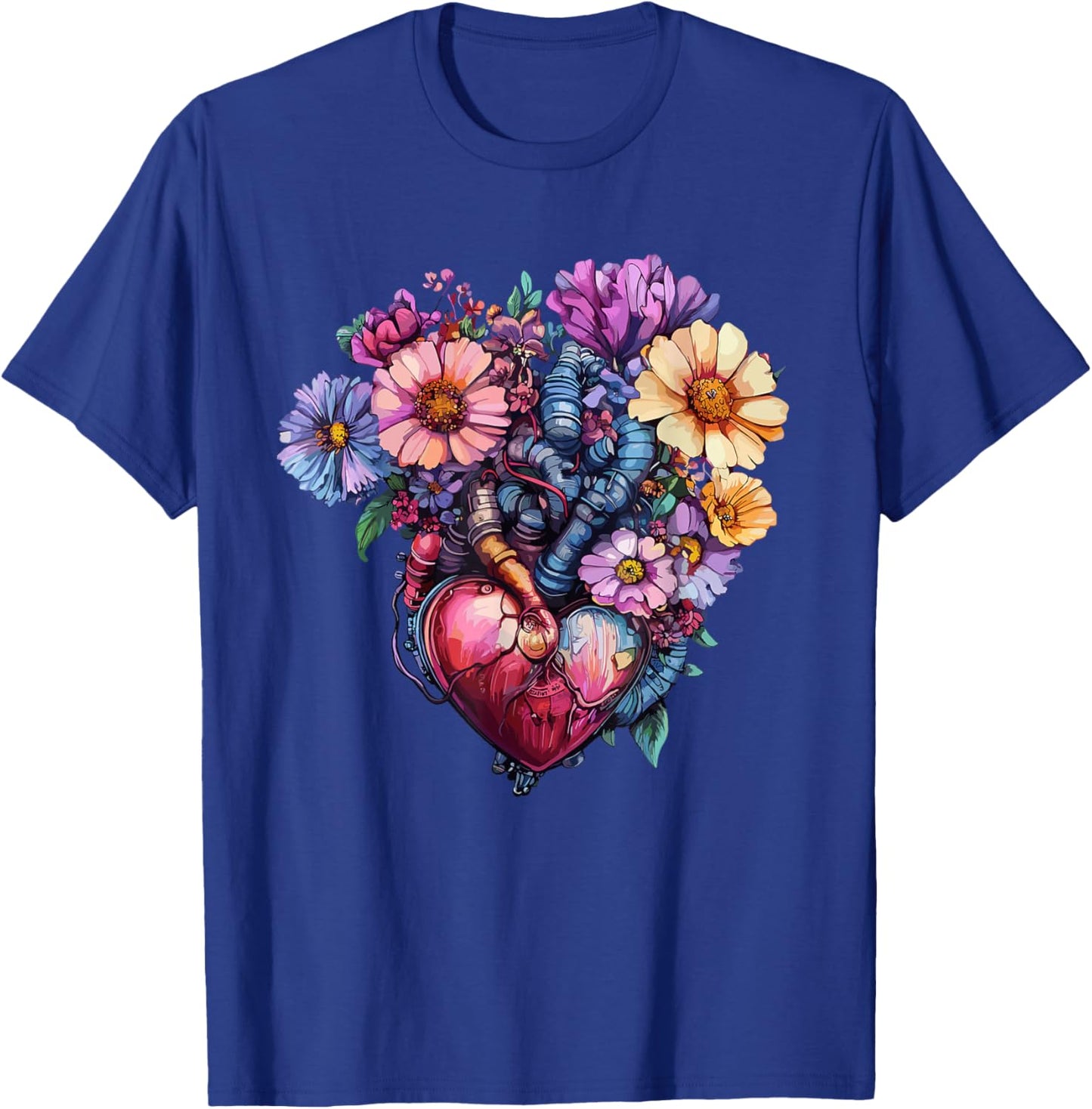 Anatomical Heart with Colorful Wildflowers T-Shirt - T-Shirt | Royal