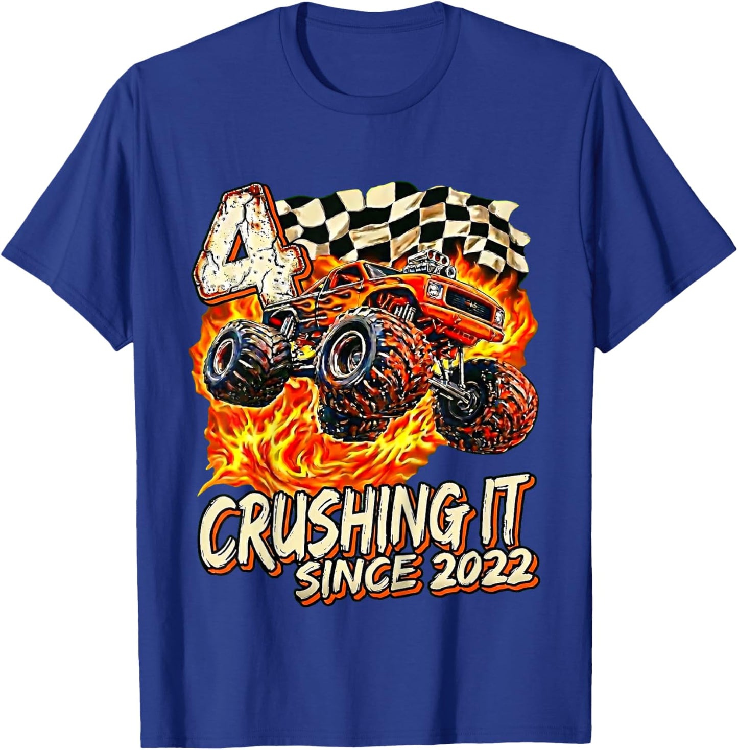 Kids Birthday Monster Truck Boy 4 Year Old Crushing It Since 2022 T-Shirt - T-Shirt | Royal