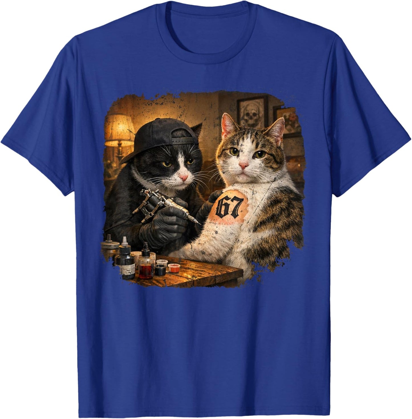 Vintage Cat Tattoo Inked Kitty Artist Funny 67 Meme T-Shirt - T-Shirt | Royal