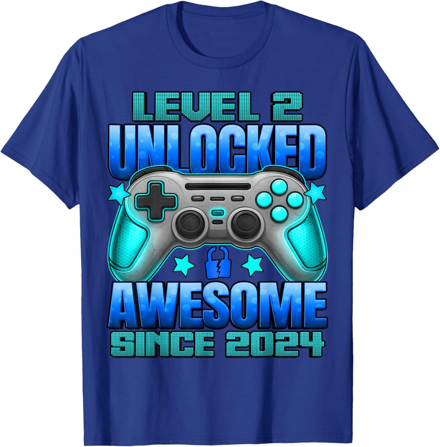 Level 2 Unlocked 2 Year Old Gifts for Boys 2nd Birthday Boy T-Shirt - T-Shirt | Royal