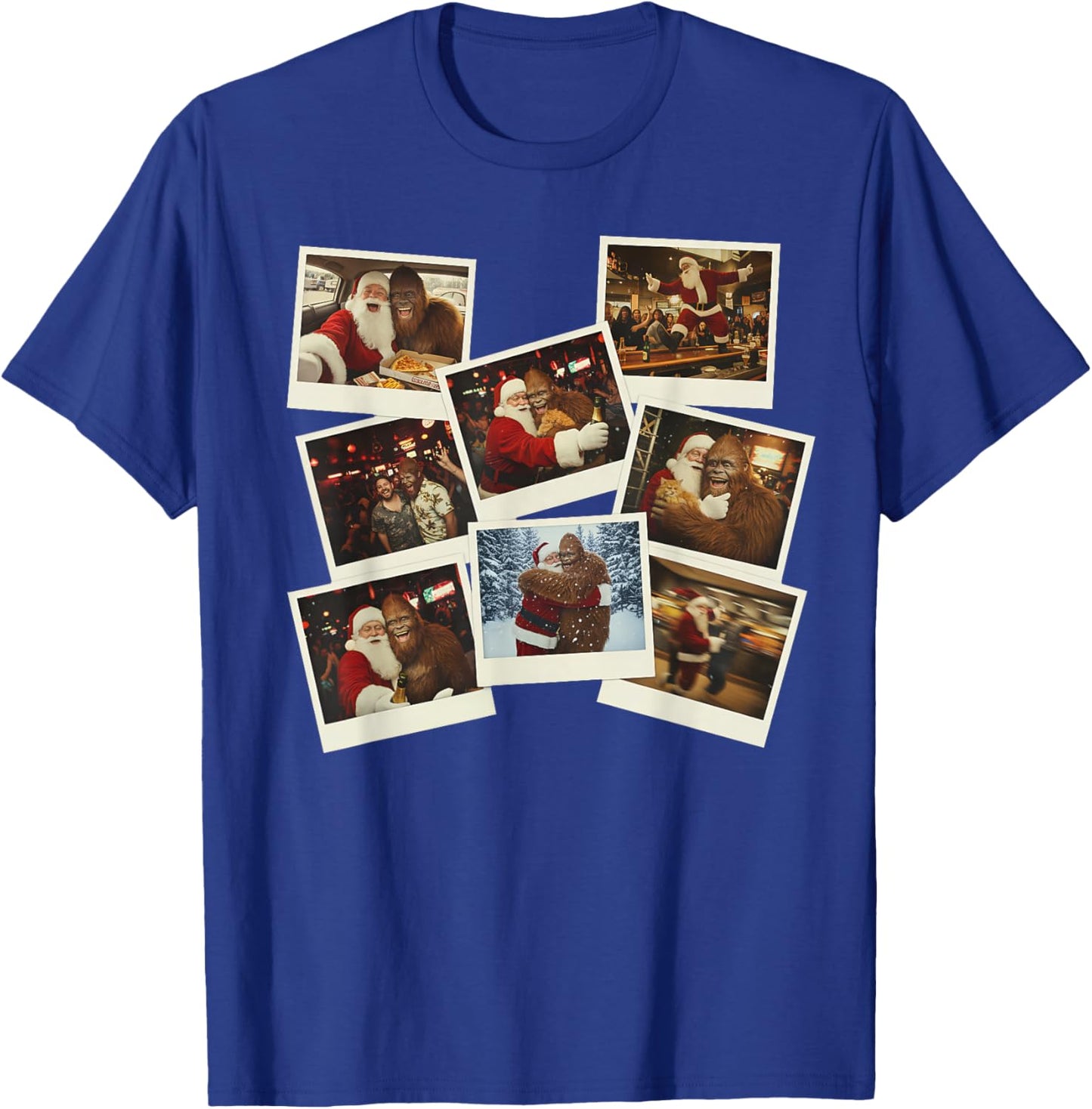 Christmas Party Funny Santa and Bigfoot Xmas Selfie T-Shirt - T-Shirt | Royal