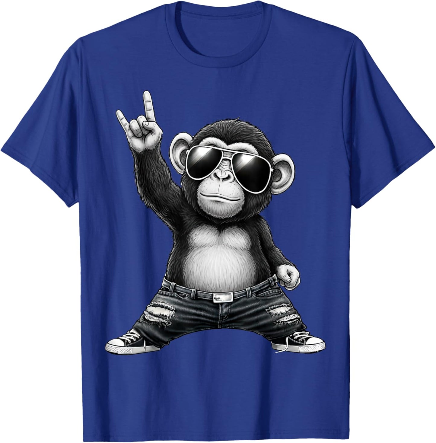 Retro Funny Monkey Cool Rock Music Lovers Boys Girls Kids T-Shirt - T-Shirt | Royal