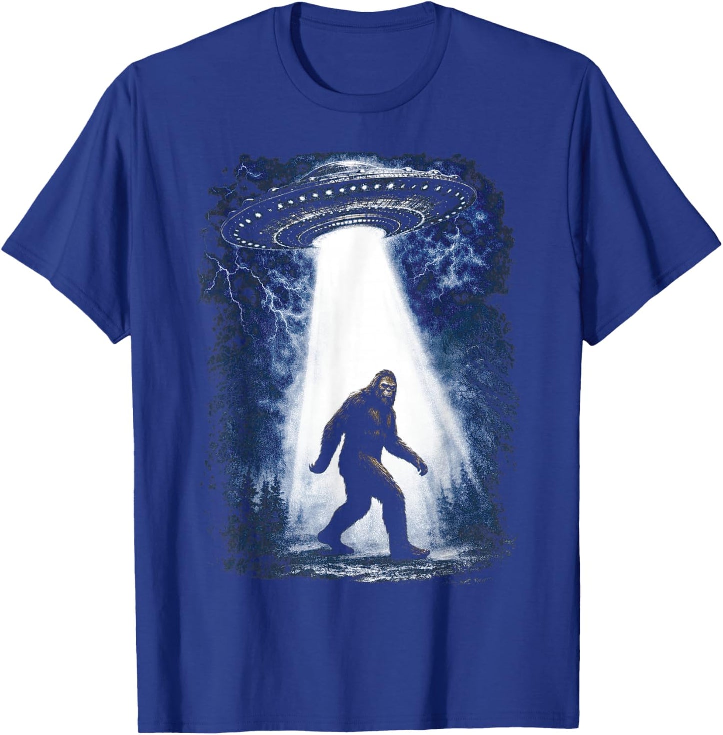Bigfoot UFO Abduction Funny Sasquatch Alien Flying Saucer T-Shirt - T-Shirt | Royal