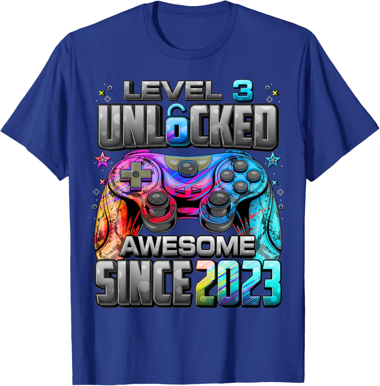 Level 3 Unlocked Awesome Since 2023 3rd Birthday Gaming T-Shirt - T-Shirt | Royal