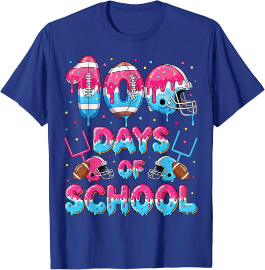 100 Days of School Football Donut Dripping Teacher Boys Kids T-Shirt - T-Shirt | Royal