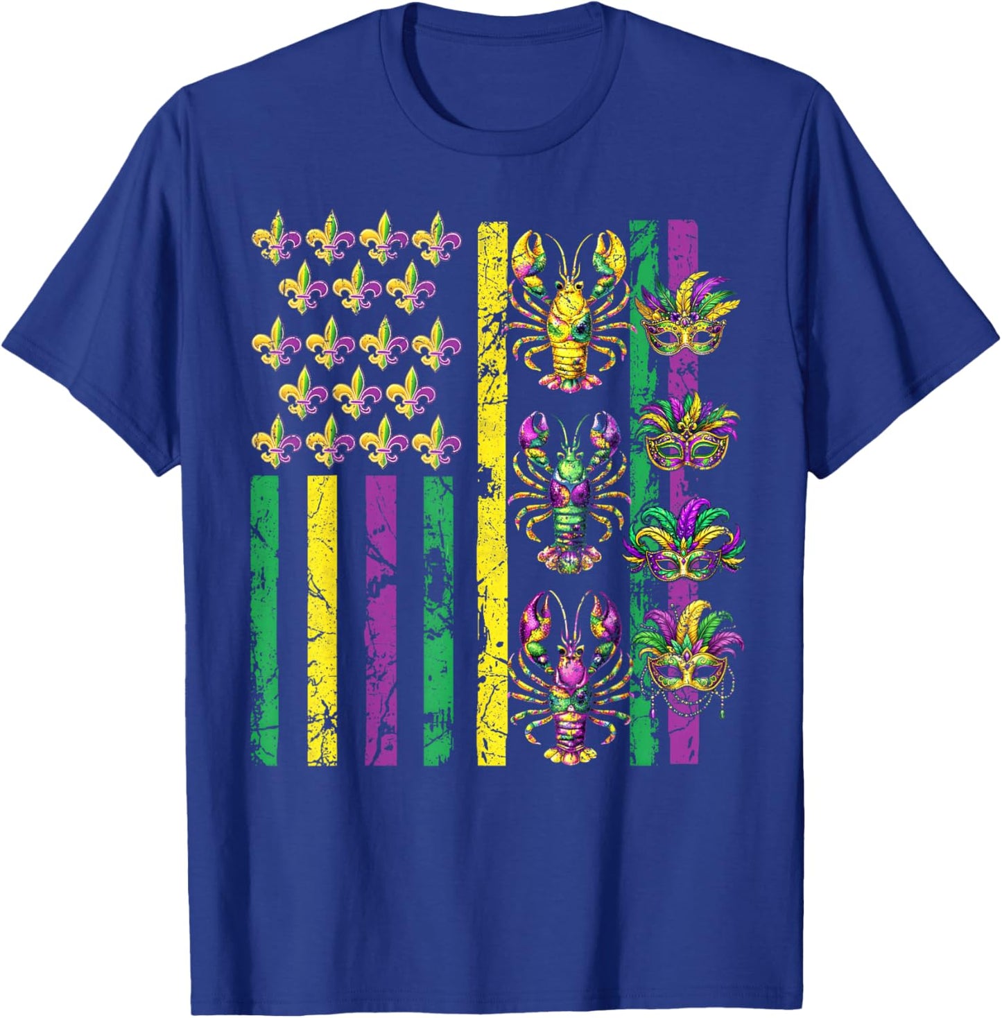 Mardi Gras USA American Flag Crawfish Carnival Men Women Kid T-Shirt - T-Shirt | Royal