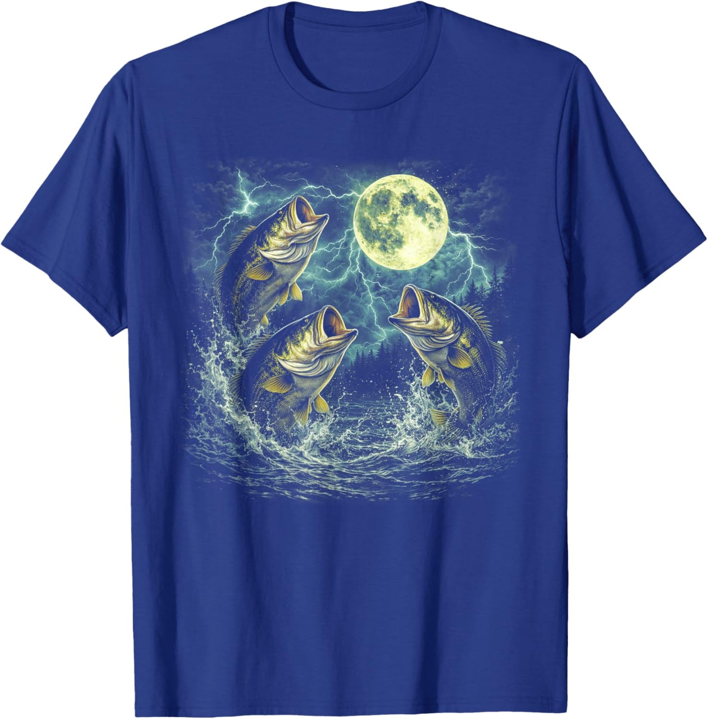 Bass Fish Howling at The Moon 90s Vintage Bass Fishing T-Shirt - T-Shirt | Royal