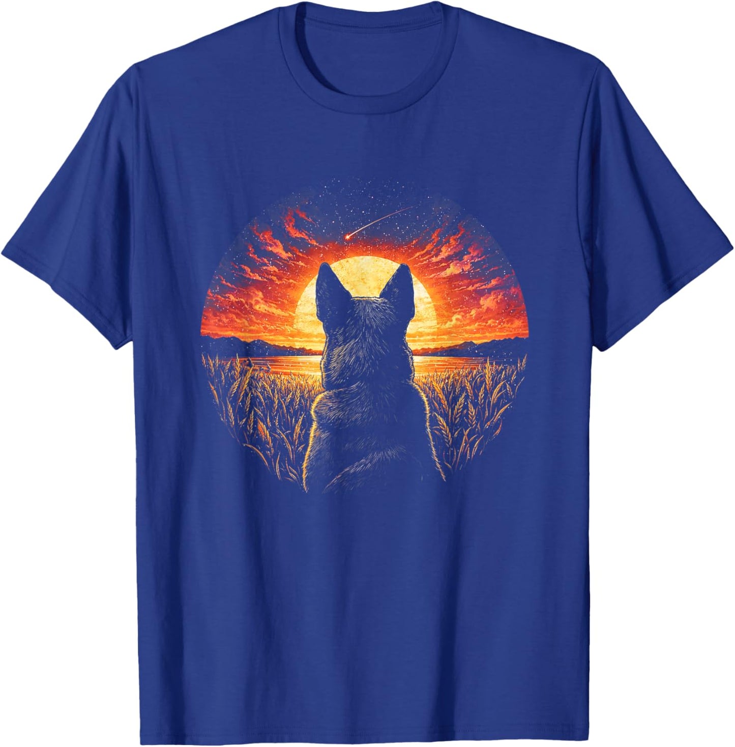 Vintage Blue Heeler Dog Silhouette Retro Sunset Art T-Shirt - T-Shirt | Royal