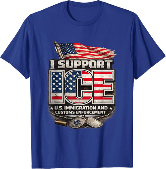 I Support ICE Patriotic Design T-Shirt - T-Shirt | Royal