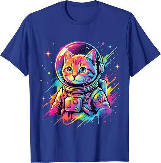 Space Cat Astronaut Suit, Galaxy Animal Graphic T-Shirt - T-Shirt | Royal