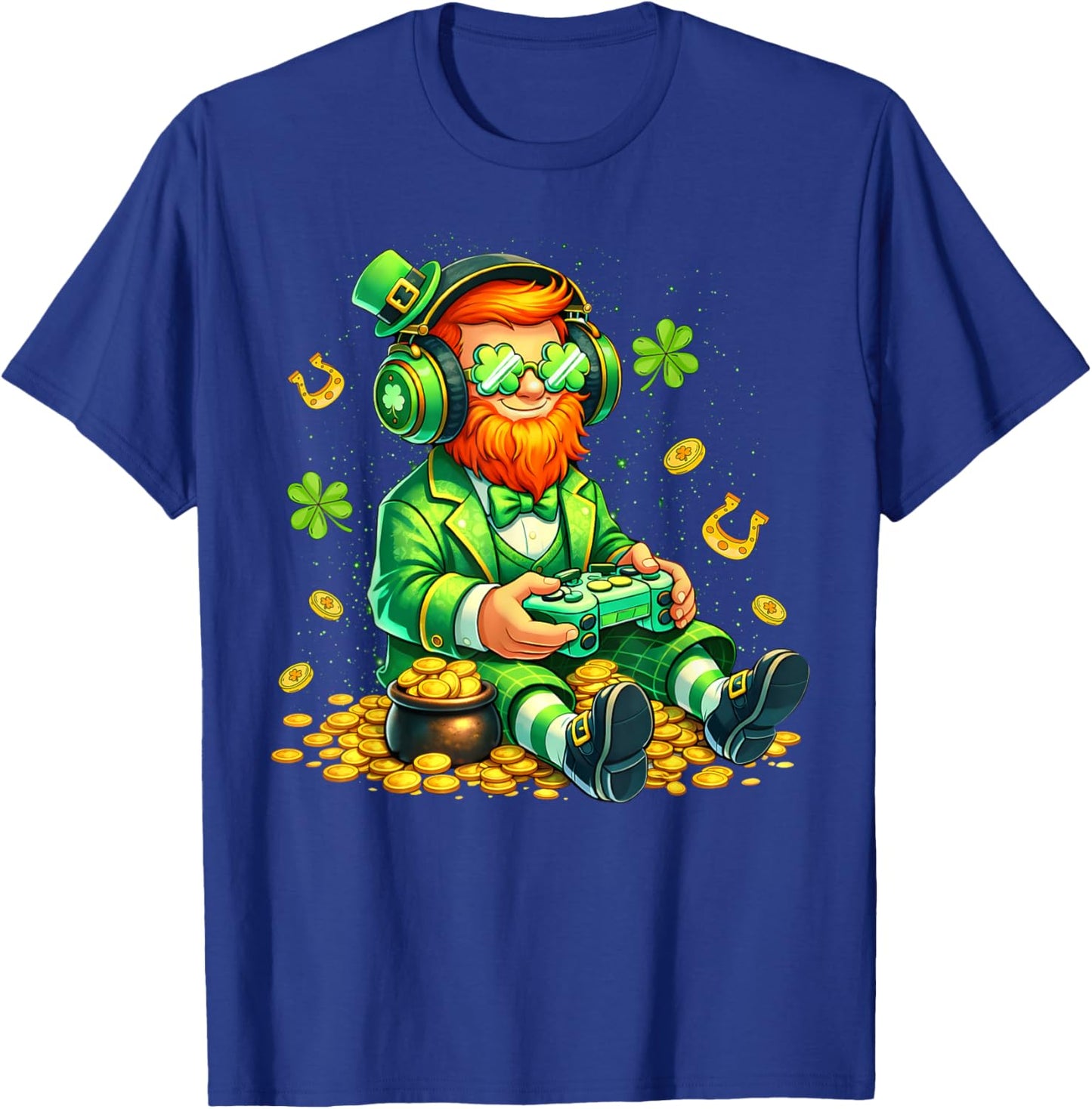 St Patricks Day Video Game Leprechaun Gamer Kids Boys Gaming T-Shirt - T-Shirt | Royal