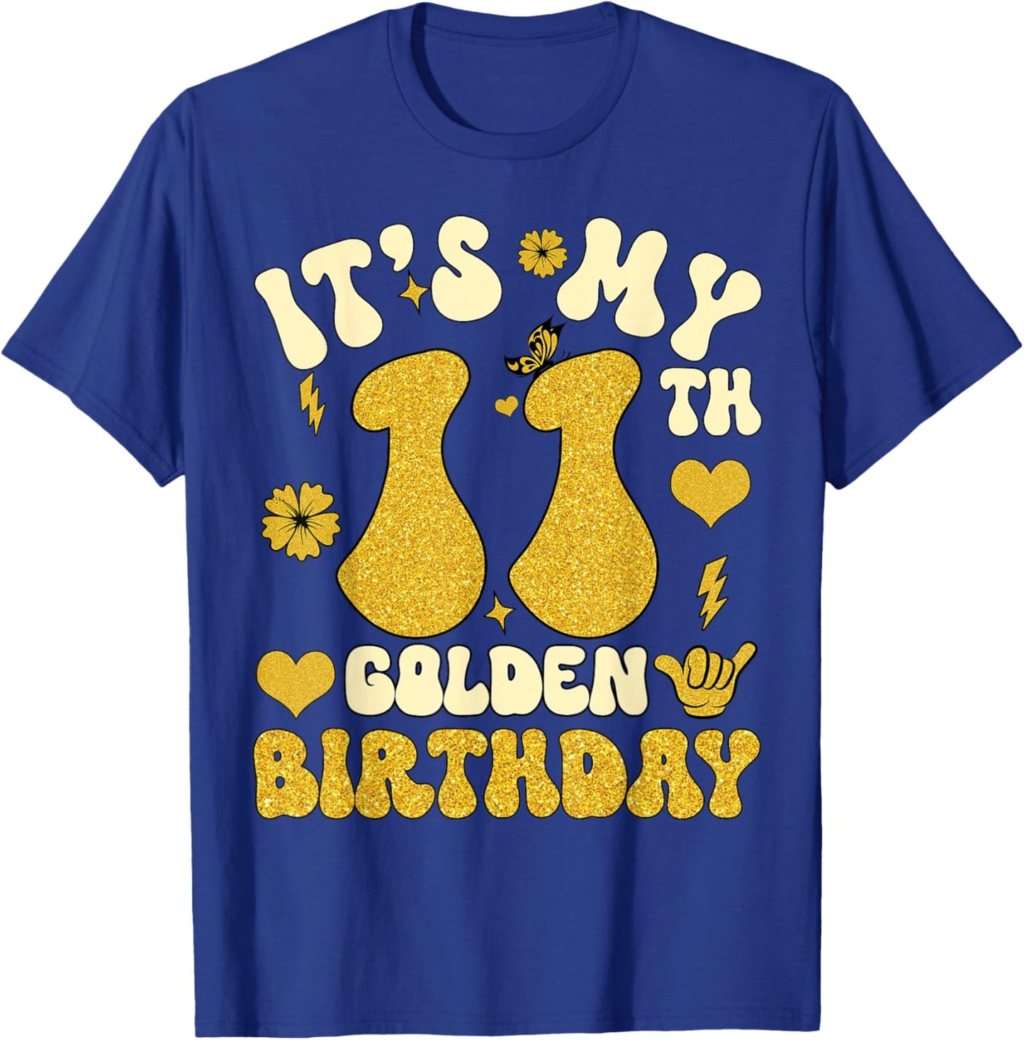 It's My 11th Golden Birthday 11 Year Old Bday Kids Groovy T-Shirt - T-Shirt | Royal