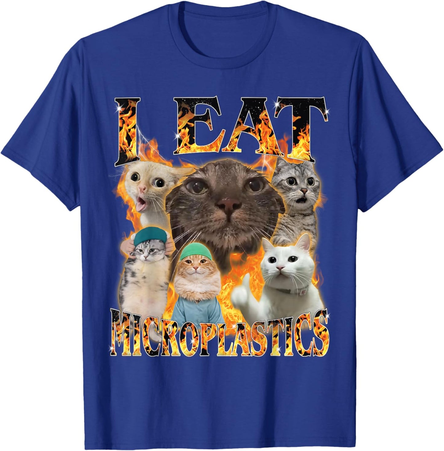 I Eat Microplastics Funny Cat Meme Bootleg Men Women T-Shirt - T-Shirt | Royal