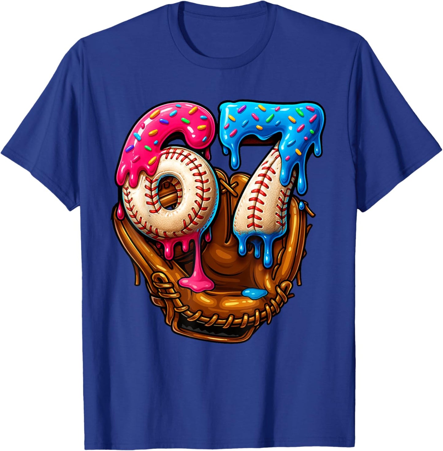 Baseball Drip Ice Cream Number 67 Player Or 67th Birthday T-Shirt - T-Shirt | Royal