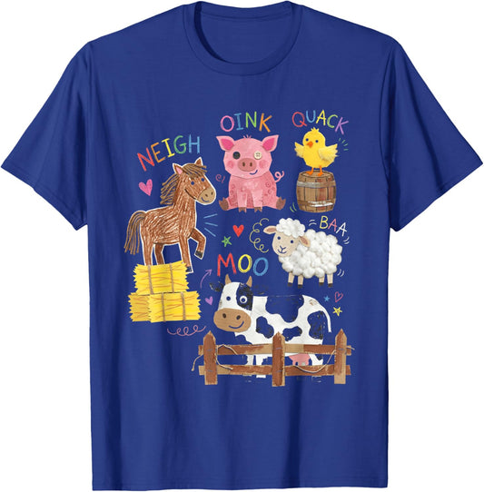 Playful Farm Animals & Sounds Kids Learning Barnyard Art T-Shirt - T-Shirt | Royal