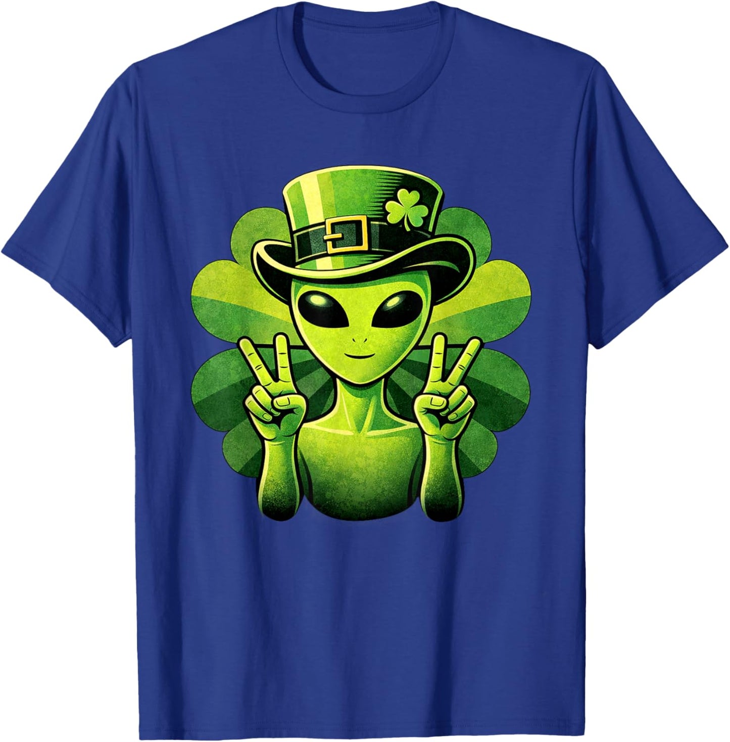 Funny St Patricks Day Alien Peace Shamrock Irish Humor T-Shirt - T-Shirt | Royal
