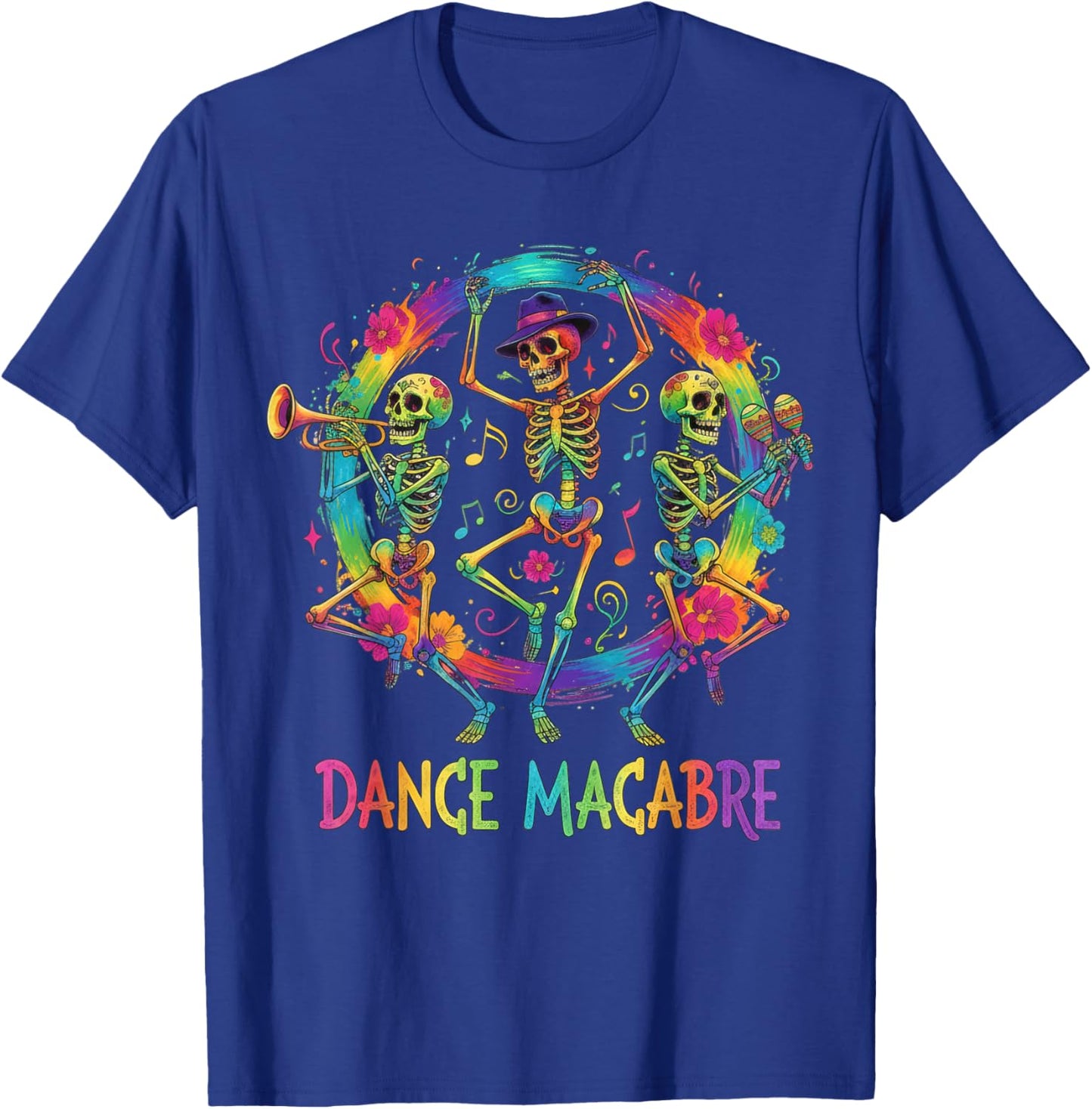 Dance Macabre Skeleton Music Dia de Los Muertos Halloween T-Shirt - T-Shirt | Royal