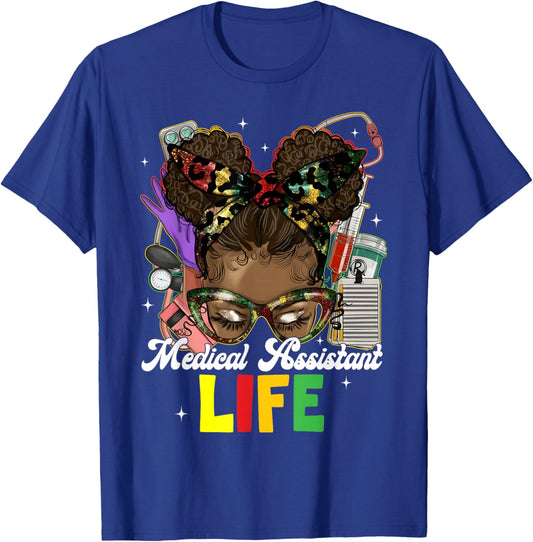 Medical Assistant Black History Messy Afro Girl Women Kid T-Shirt - T-Shirt | Royal