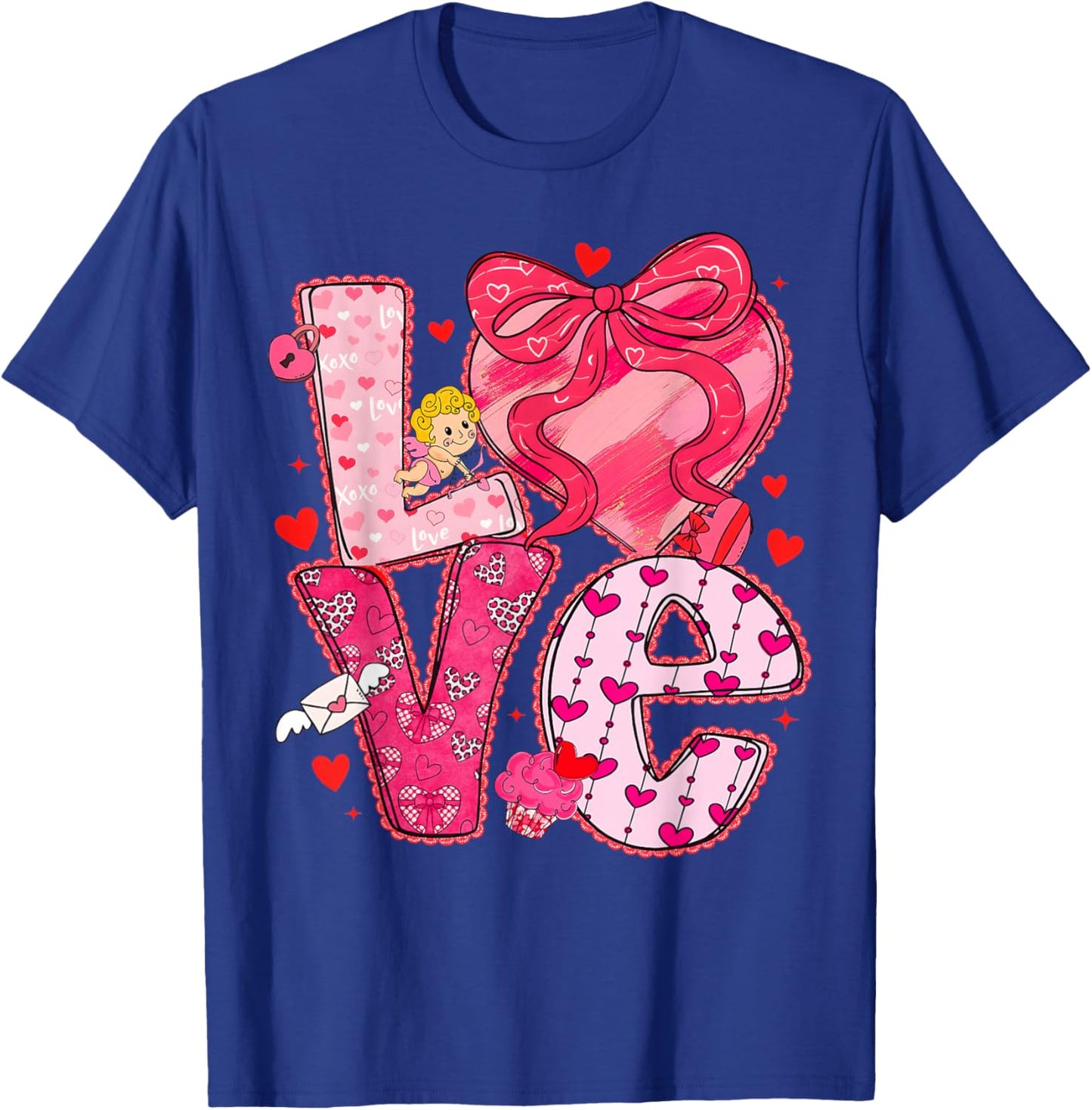 Valentine Love Heart Coquette Bow Cute Women Kids Girl T-Shirt - T-Shirt | Royal