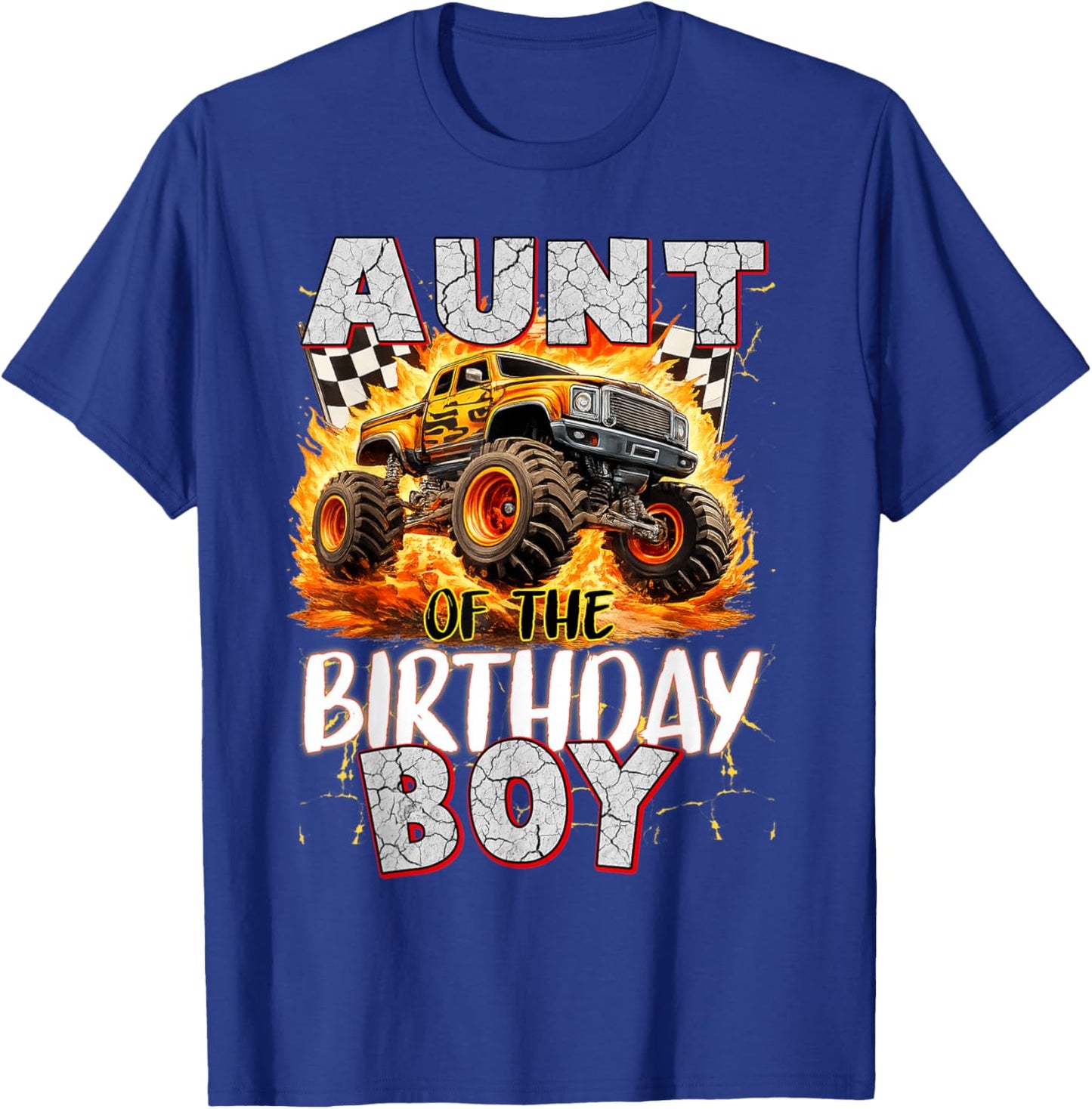 Aunt of The Birthday Boy Monster Truck Birthday Family T-Shirt - T-Shirt | Royal