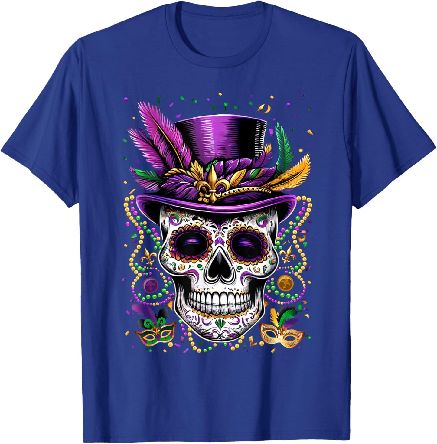Mardi Gras Skull Top Hat Beads Mask New Orleans Louisiana T-Shirt - T-Shirt | Royal