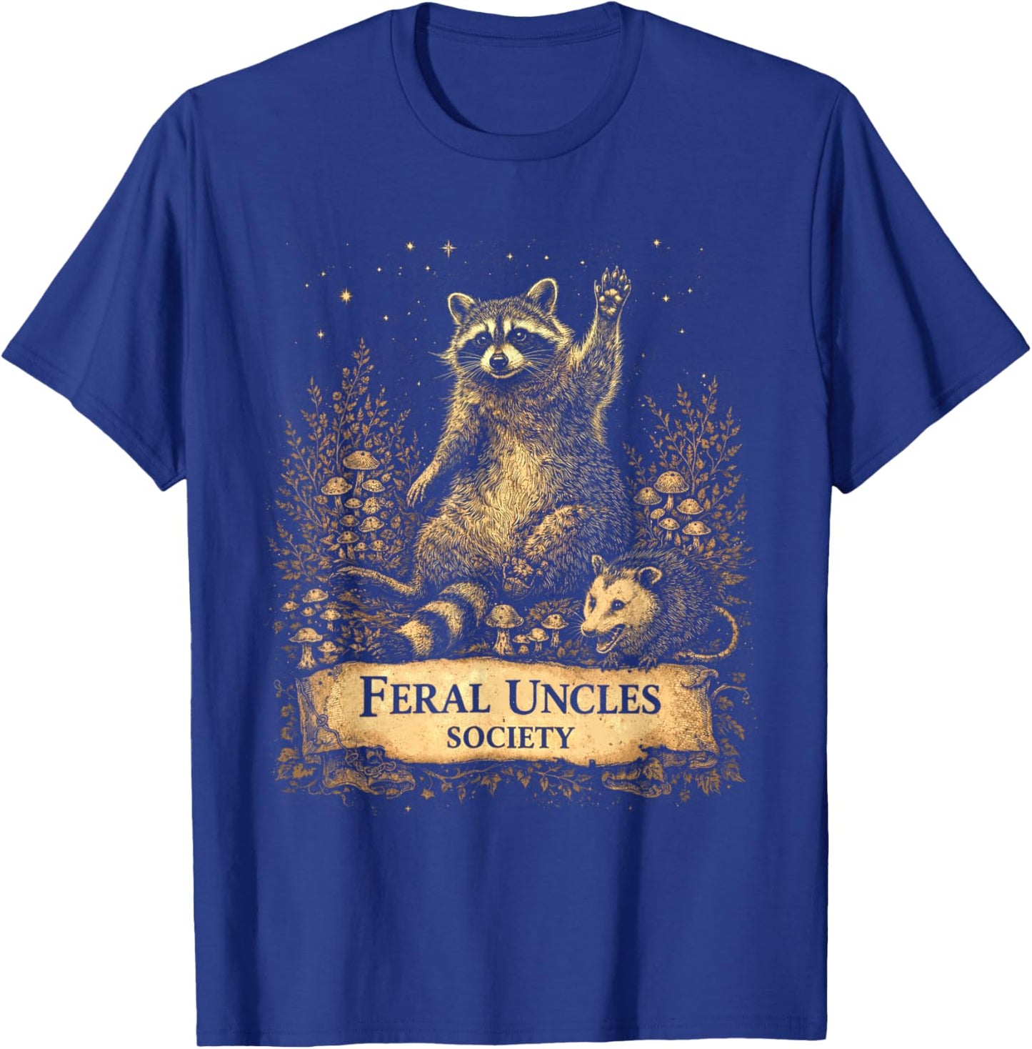 Feral Uncles Society Funny Raccoon & Opossum Vintage Graphic T-Shirt - T-Shirt | Royal