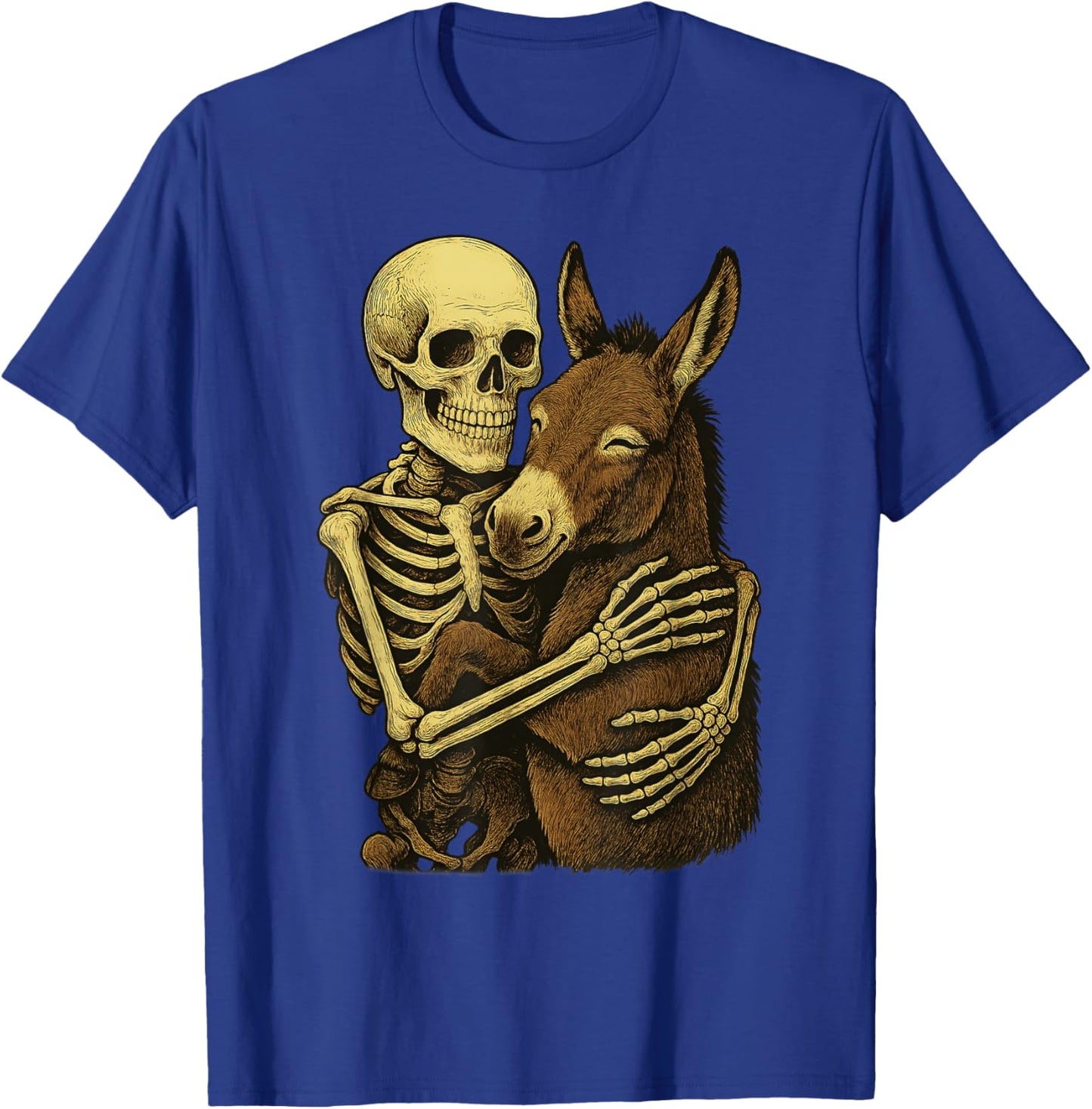 Skeleton Hugging Donkey Funny Halloween Farm Animal T-Shirt - T-Shirt | Royal