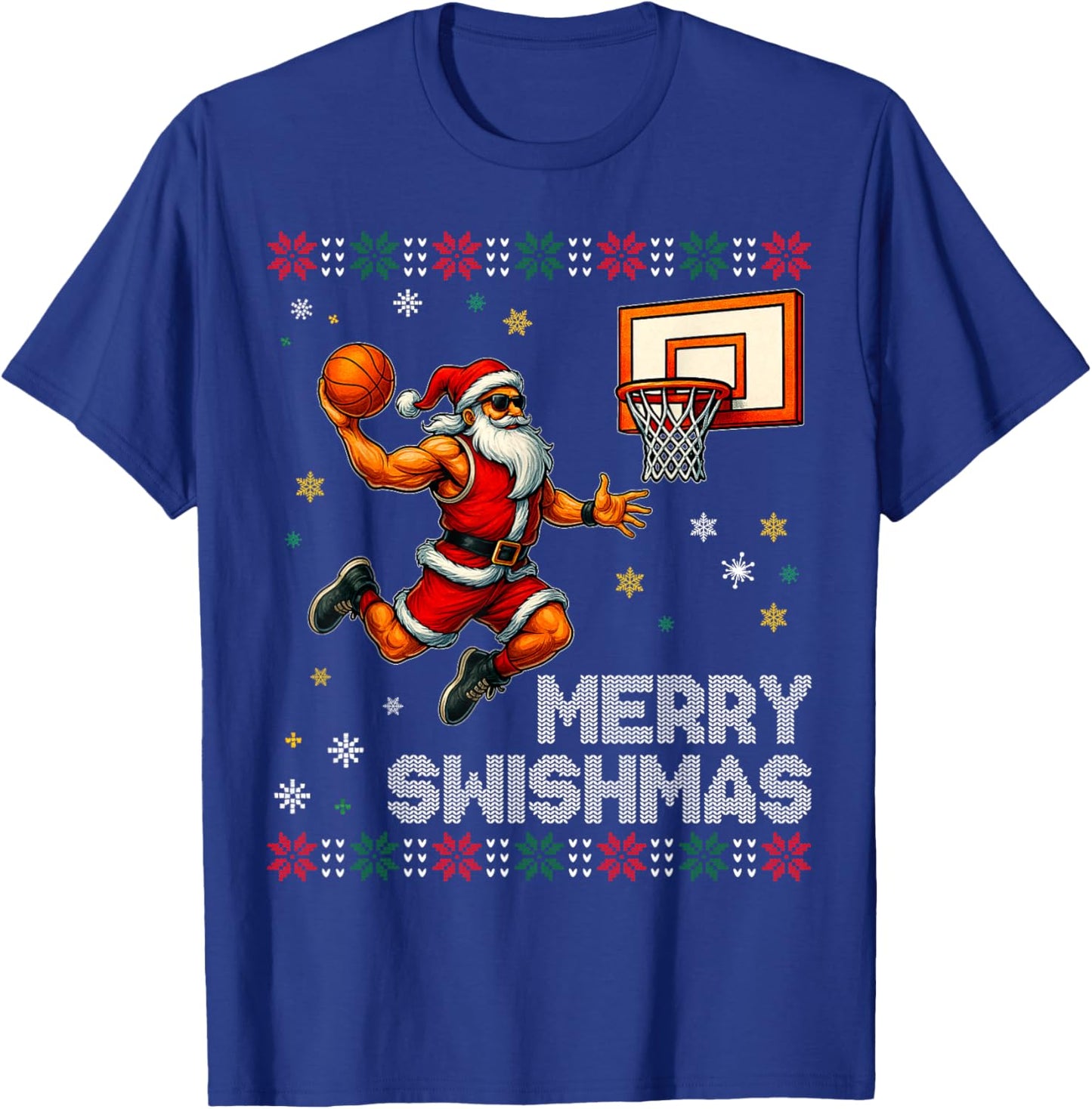 Santa Dunking Basketball Merry Swishmas Design T-Shirt - T-Shirt | Royal