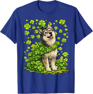 Lucky Wolf with Shamrocks Clovers St Patricks Day Animal T-Shirt - T-Shirt | Royal