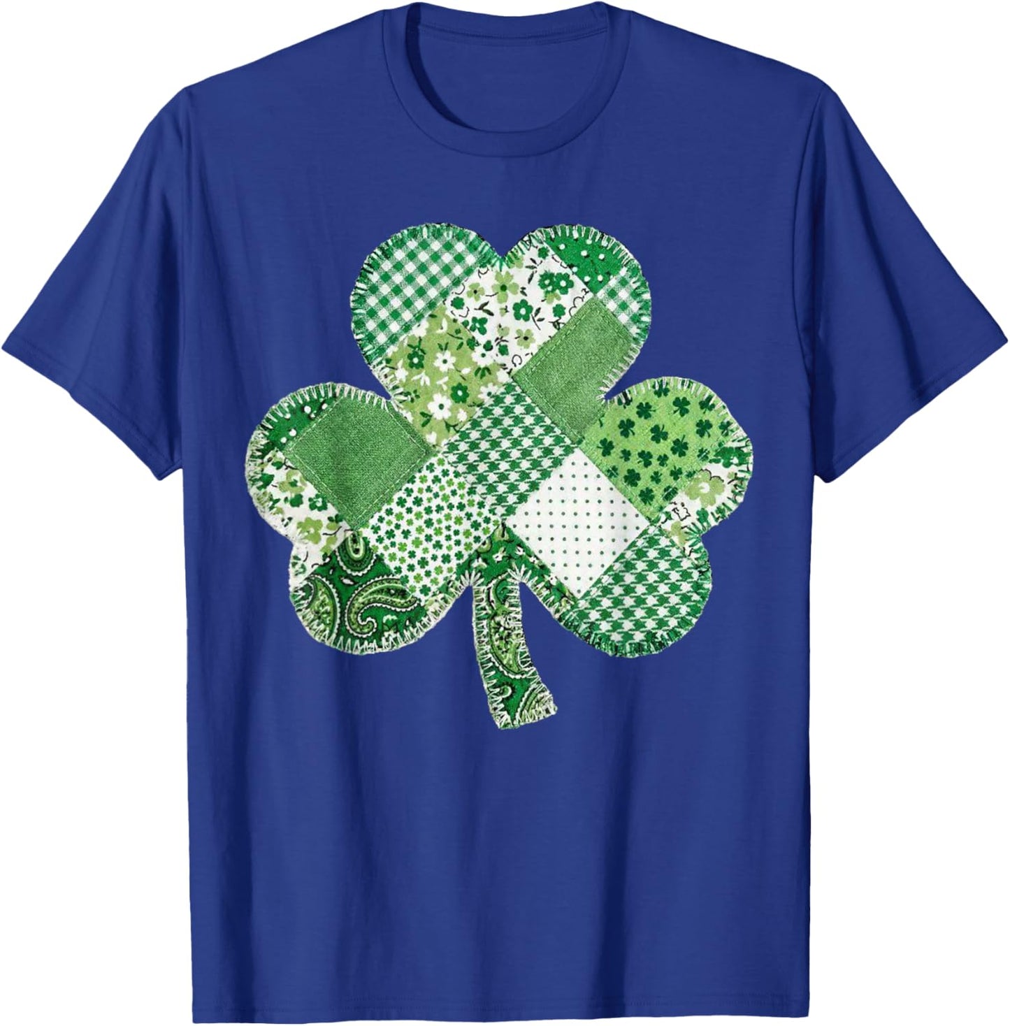 St Patrick's Day Patchwork Shamrock Clover Lucky Vintage T-Shirt - T-Shirt | Royal