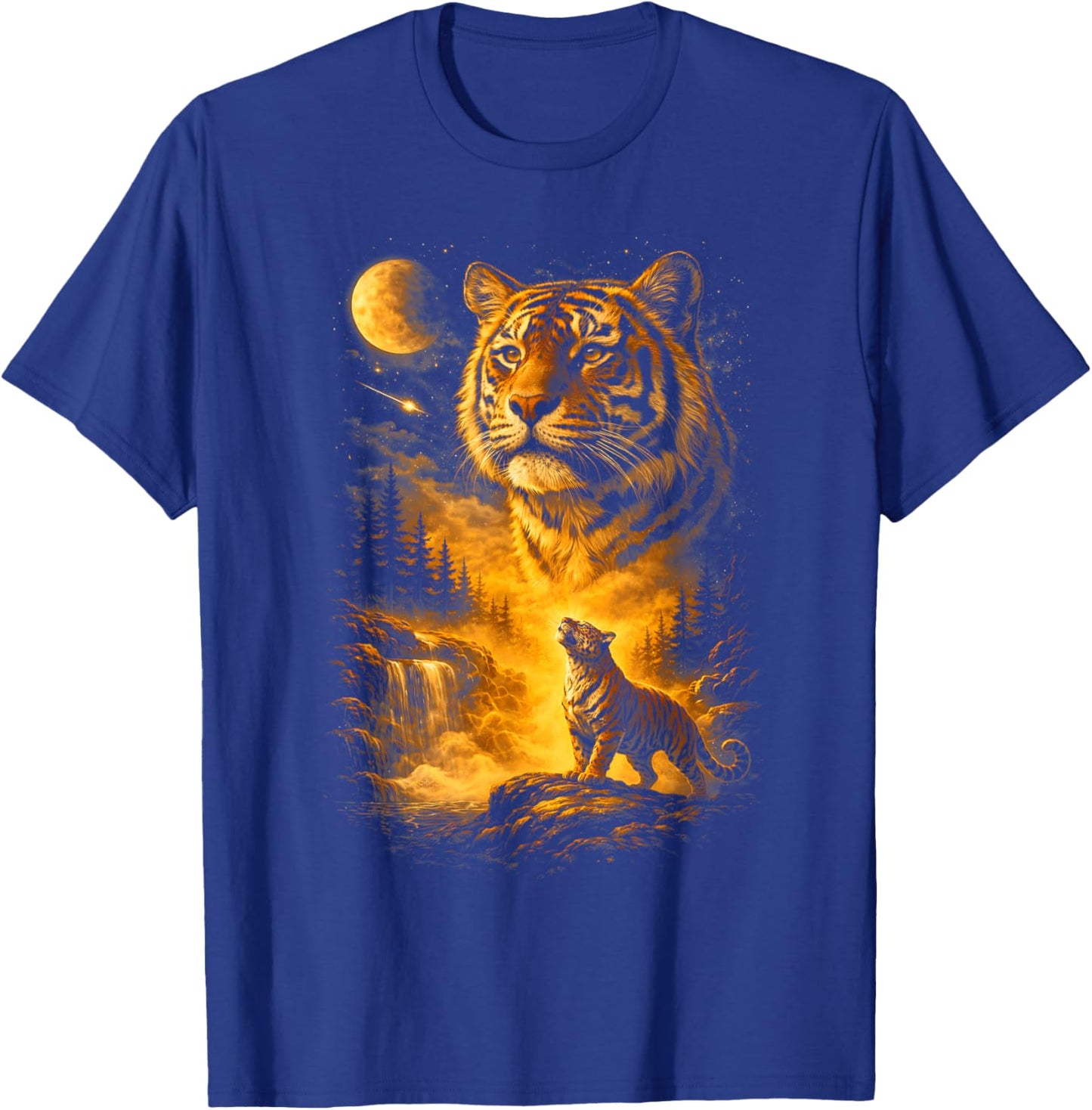 Tiger Howling to The Moon Meme 90s Animal Print Graphic T-Shirt - T-Shirt | Royal