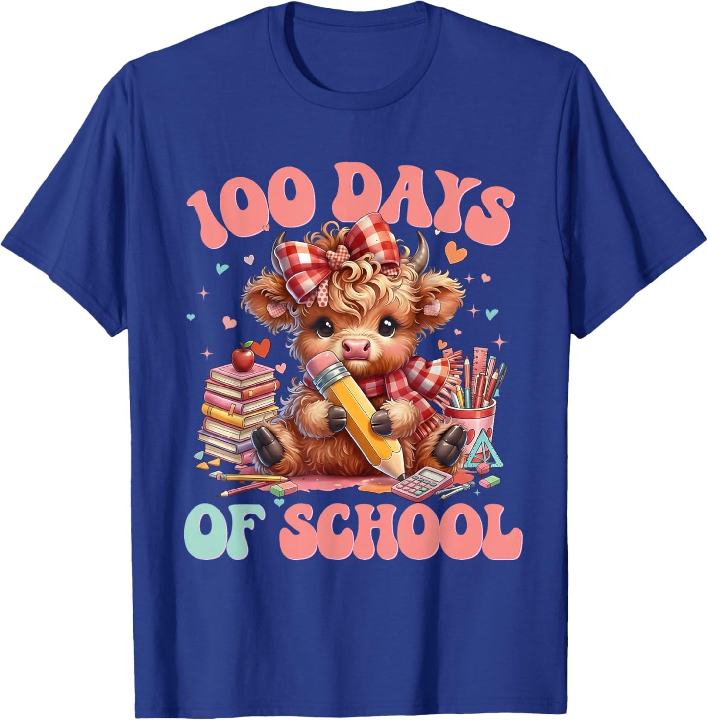 Cute Cow 100 Days of School Fun for Teachers Students T-Shirt - T-Shirt | Royal