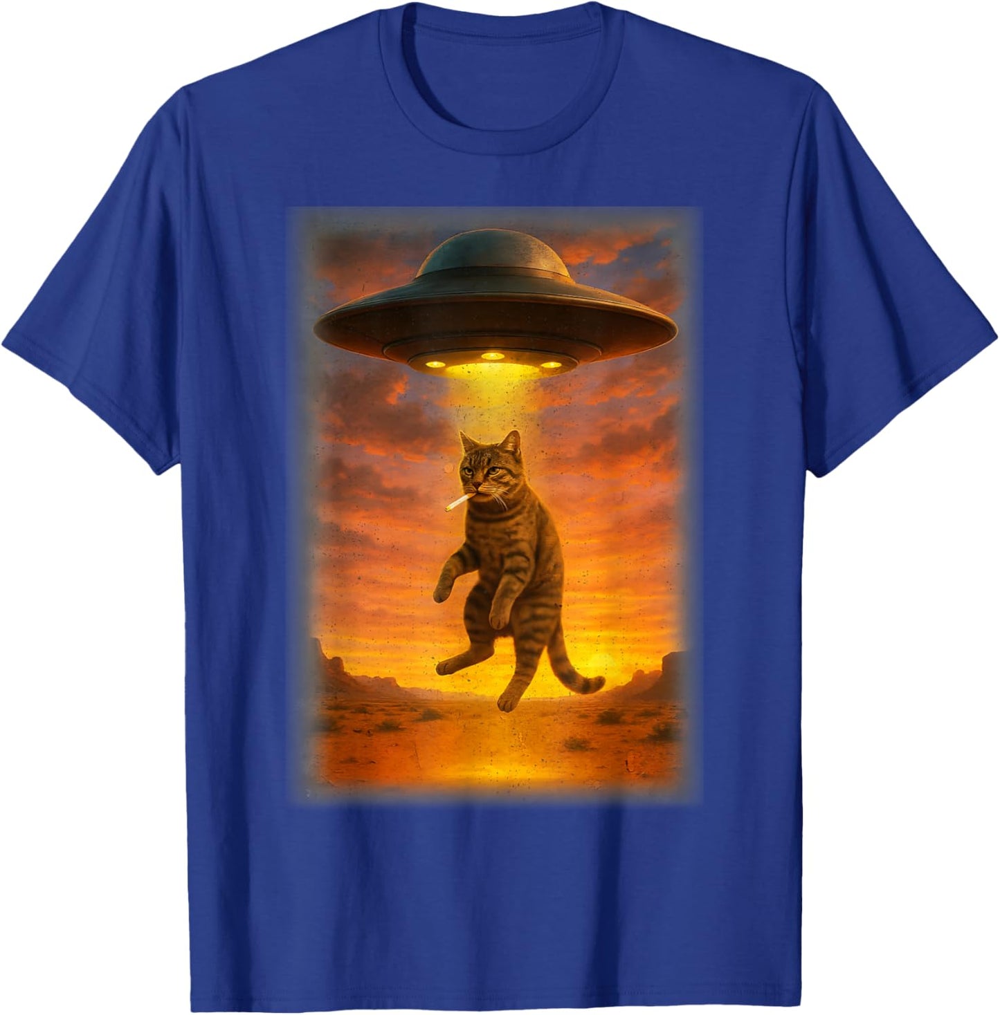 Retro Cat Smoking UFO Funny Japanese Anime Men Women T-Shirt - T-Shirt | Royal