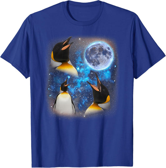 Three Penguins Howling at The Moon Weird Meme Penguin T-Shirt - T-Shirt | Royal