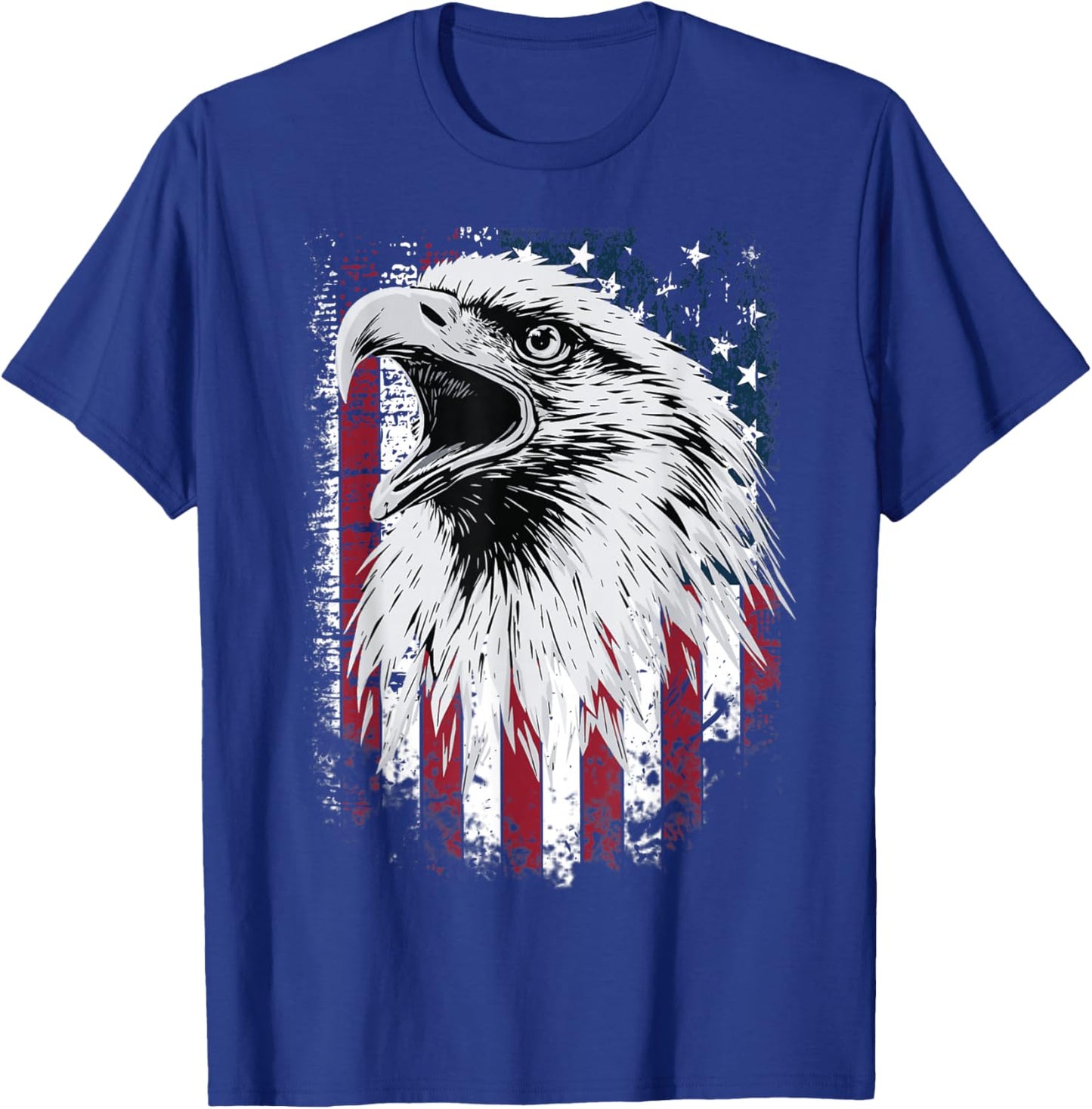 Cool Bald Eagle Vintage American Flag Patriotic T-Shirt - T-Shirt | Royal