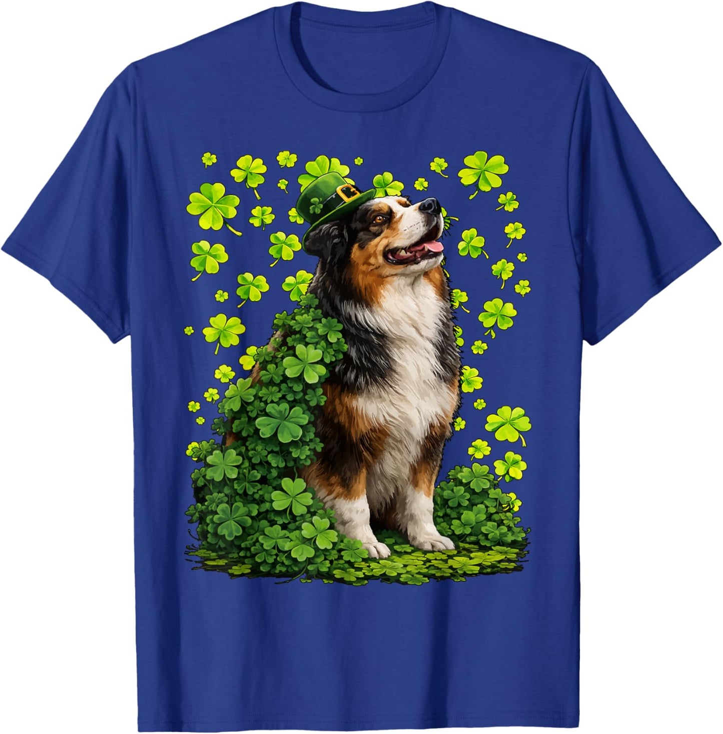 Lucky Australian Shepherd with Shamrocks St Patricks Day Dog T-Shirt - T-Shirt | Royal