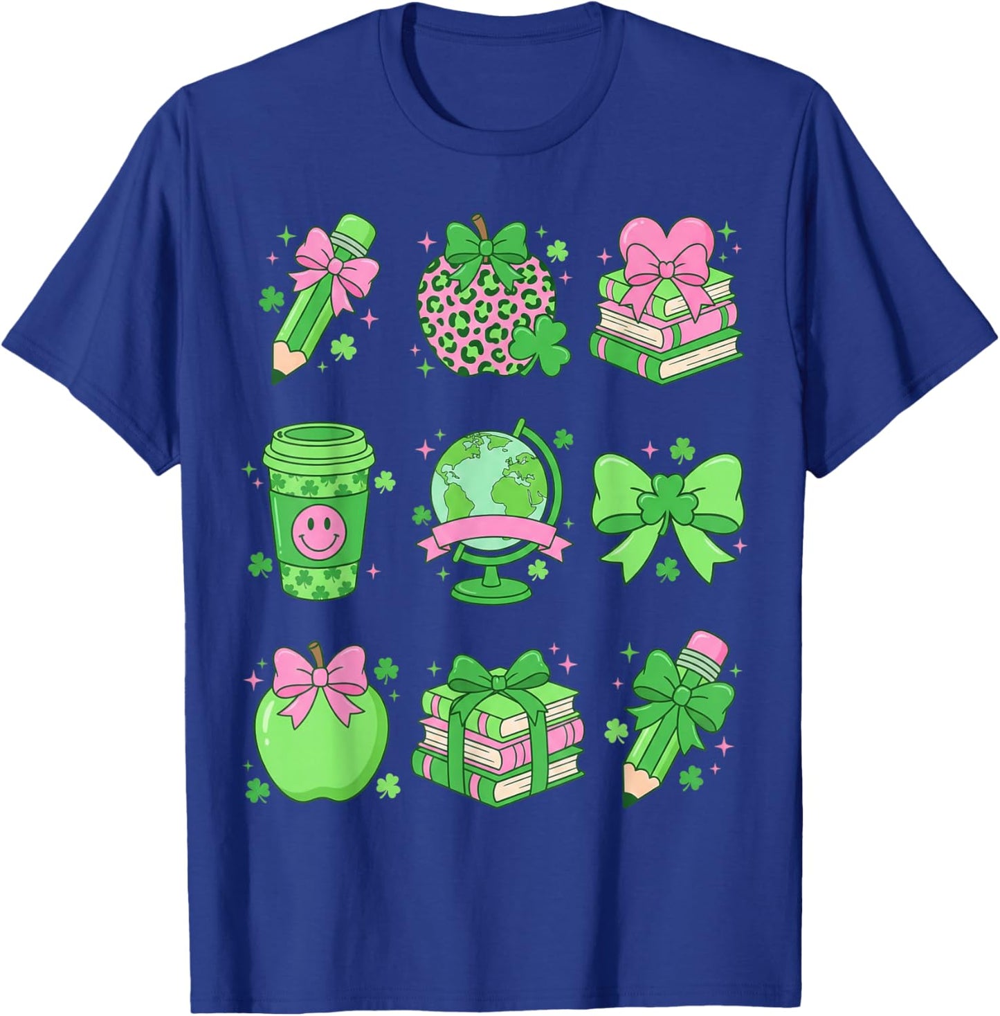 St Patrick's Day Lucky Teacher Shamrock Coquette Bow Pencil T-Shirt - T-Shirt | Royal
