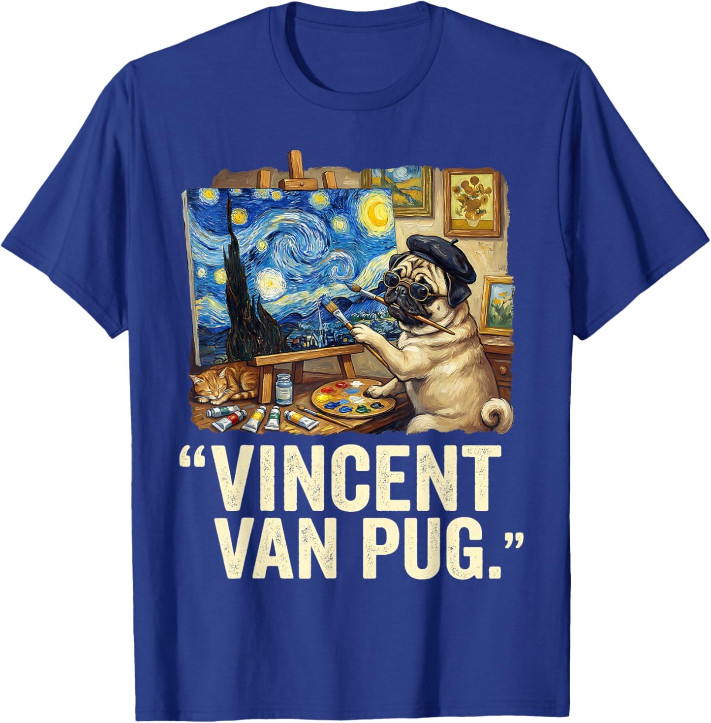 Starry Night Dog Van Gogh Pug Lovers Vincent Van Pug T-Shirt - T-Shirt | Royal